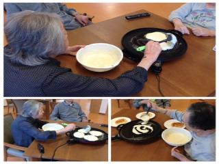 [施設の日常・イベント]皆様にホットケーキを作っていただきました。
結果は大成功です！
美味しくいただきました！